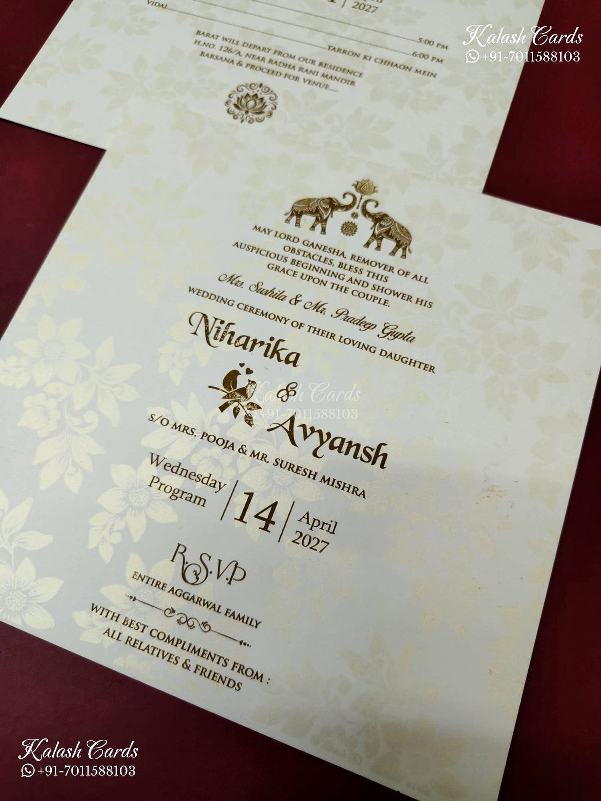 KLB-1162 White Traditional Padded Thick Wedding Card (2 Page & Couple Name Wooden Plate)