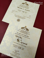 KLB-1162 White Traditional Padded Thick Wedding Card (2 Page & Couple Name Wooden Plate)