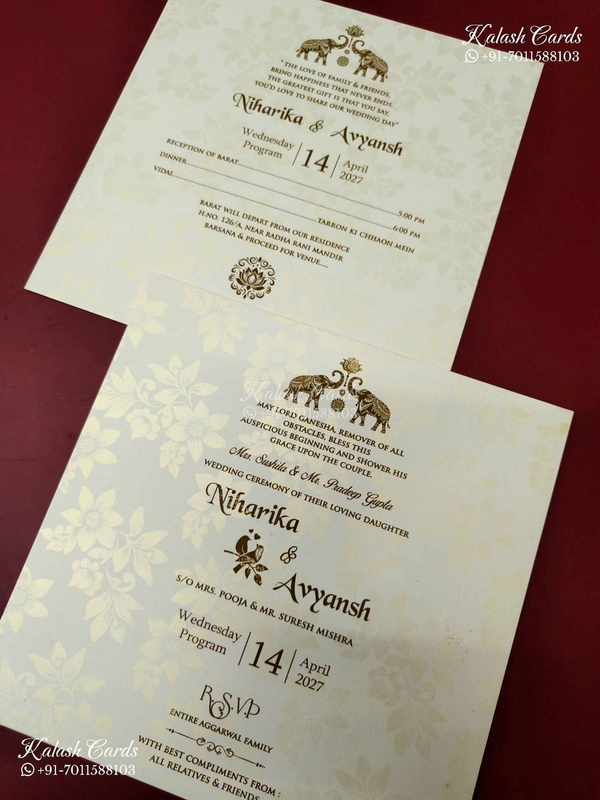 KLB-1162 White Traditional Padded Thick Wedding Card (2 Page & Couple Name Wooden Plate)