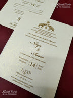 KLB-1163 White Creme Floral Embossed Padded Thick Wedding Card (2 Page & Couple Name Wooden Plate)