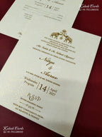 KLB-1164 White Creme Floral Padded Thick Wedding Card (2 Page & Couple Name Wooden Plate)