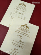 KLB-1164 White Creme Floral Padded Thick Wedding Card (2 Page & Couple Name Wooden Plate)