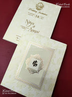 KLB-1165 White Green Floral Embossed Padded Thick Wedding Card (2 Page)