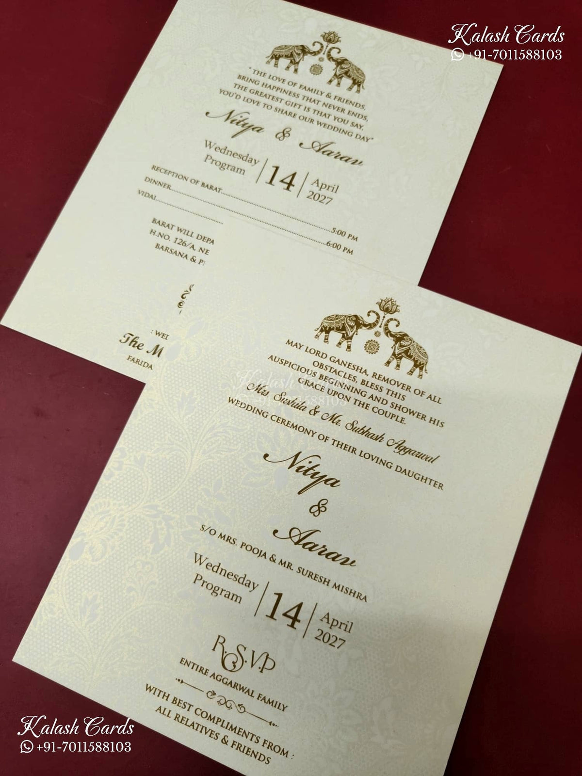 KLB-1165 White Green Floral Embossed Padded Thick Wedding Card (2 Page)
