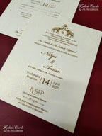 KLB-1166 White Grey Floral Padded Thick Wedding Card (2 Page & Couple Name Wooden Plate)