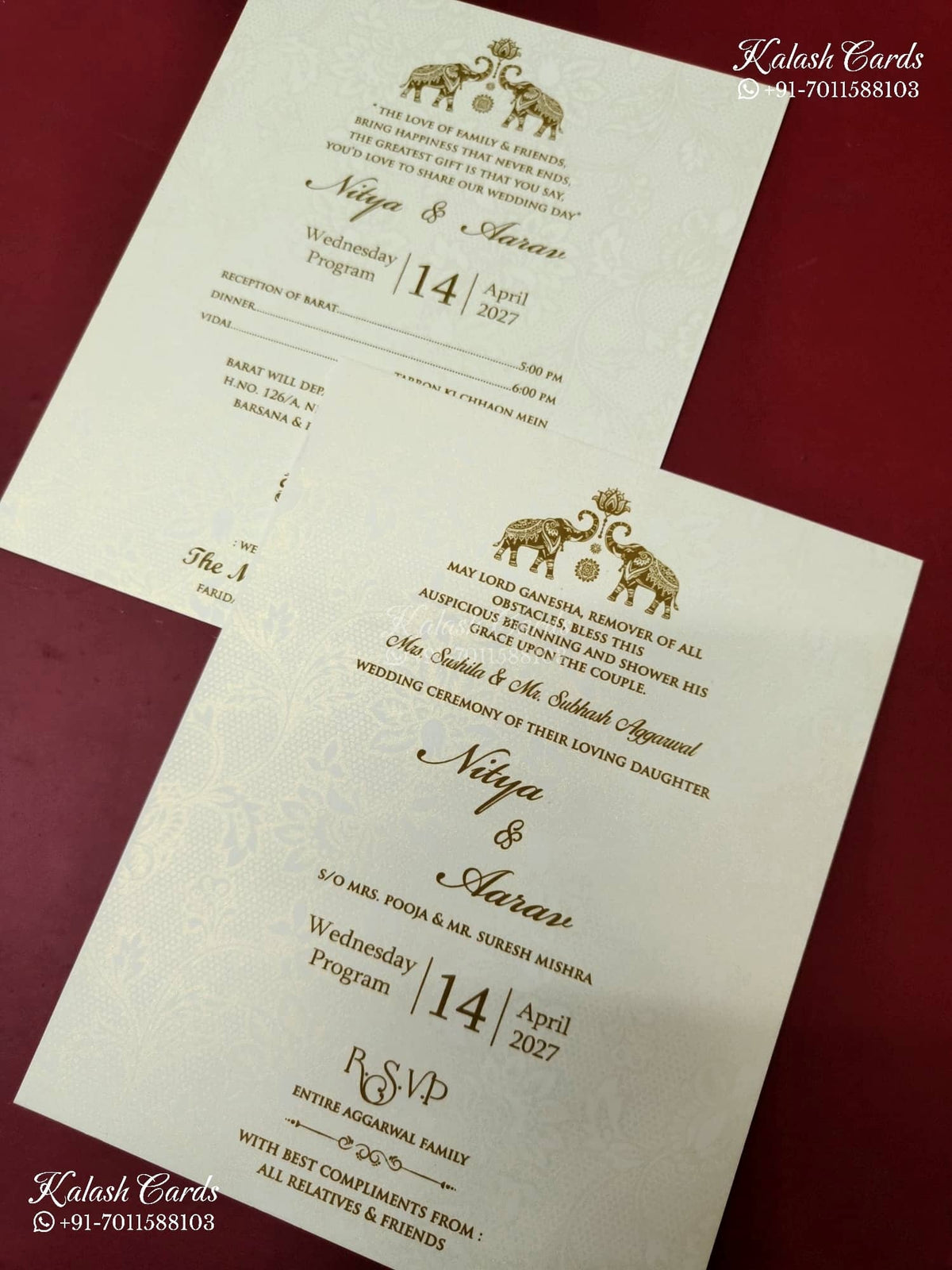 KLB-1166 White Grey Floral Padded Thick Wedding Card (2 Page & Couple Name Wooden Plate)
