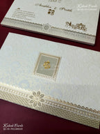 KLB-1168 White Creme Floral Embossed Padded Thick Wedding Card (2 Page)