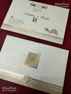 KLB-1168 White Creme Floral Embossed Padded Thick Wedding Card (2 Page)