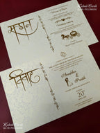 KLB-1169 White Creme Floral Padded Thick Wedding Card (2 Page & Couple Name Wooden Plate)