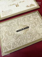 KLB-1170 White Creme Floral Padded Thick Wedding Card (2 Page & Couple Name Wooden Plate)