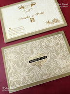 KLB-1170 White Creme Floral Padded Thick Wedding Card (2 Page & Couple Name Wooden Plate)
