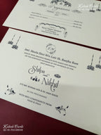 KLB-1171 White Creme Floral Embossed Semi Box Wedding Card (2 Page & Couple Name Wooden Plate)