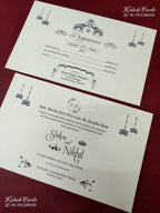 KLB-1171 White Creme Floral Embossed Semi Box Wedding Card (2 Page & Couple Name Wooden Plate)