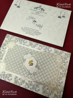 KLB-1172 White Grey Traditional Embossed Semi Box Wedding Card (2 Page)