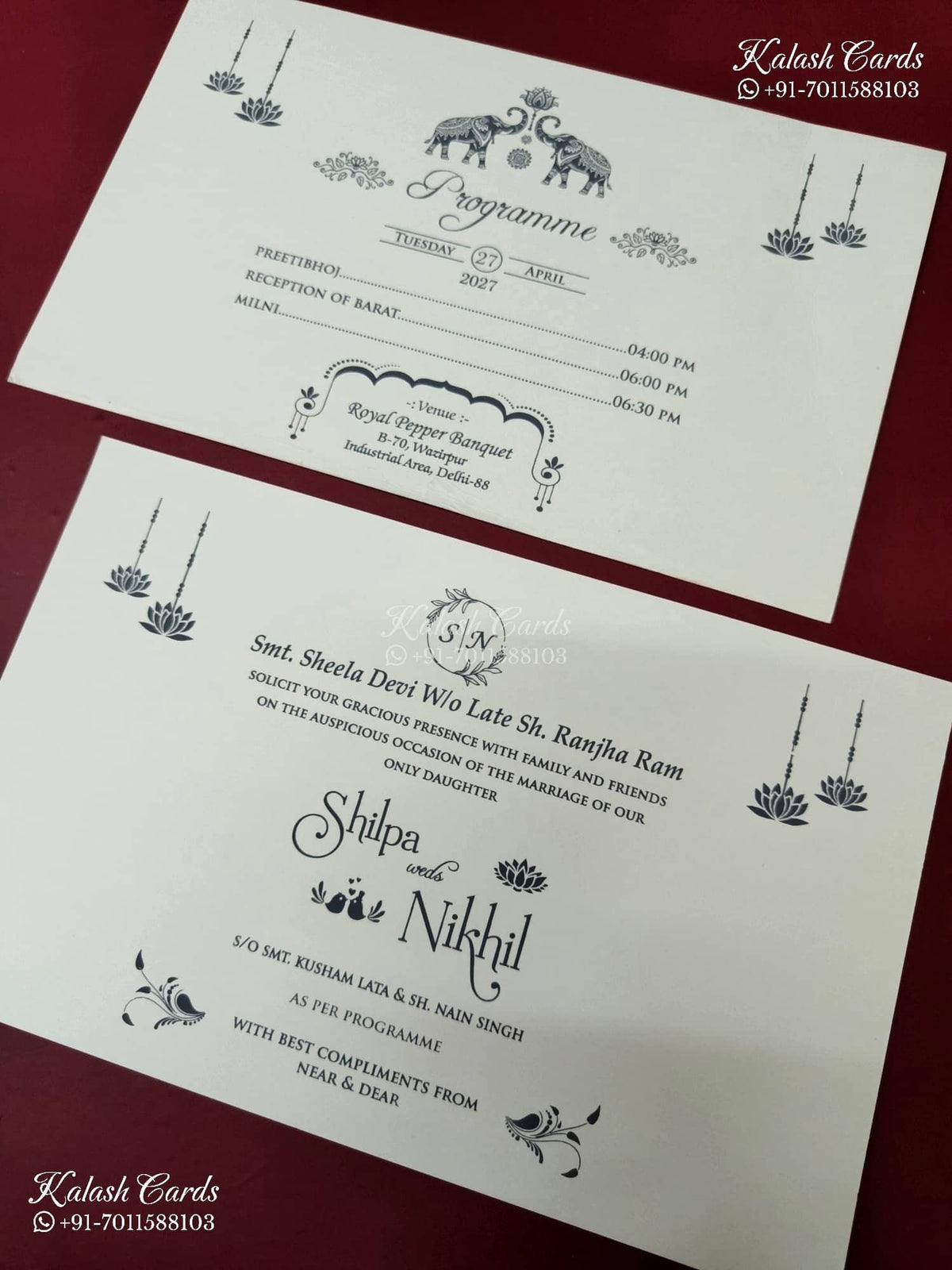 KLB-1172 White Grey Traditional Embossed Semi Box Wedding Card (2 Page)