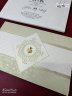 KLB-1173 White Green Traditional Embossed Semi Box Wedding Card (2 Page)