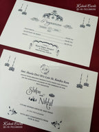 KLB-1174 White Green Floral Embossed Semi Box Wedding Card (2 Page & Couple Name Wooden Plate)