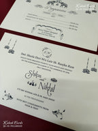 KLB-1174 White Green Floral Embossed Semi Box Wedding Card (2 Page & Couple Name Wooden Plate)