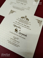 KLB-1176 White Floral Embossed Semi Box Wedding Card (2 Page & Couple Name Wooden Plate)