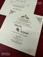 KLB-1177 White Floral Embossed Semi Box Wedding Card (2 Page)