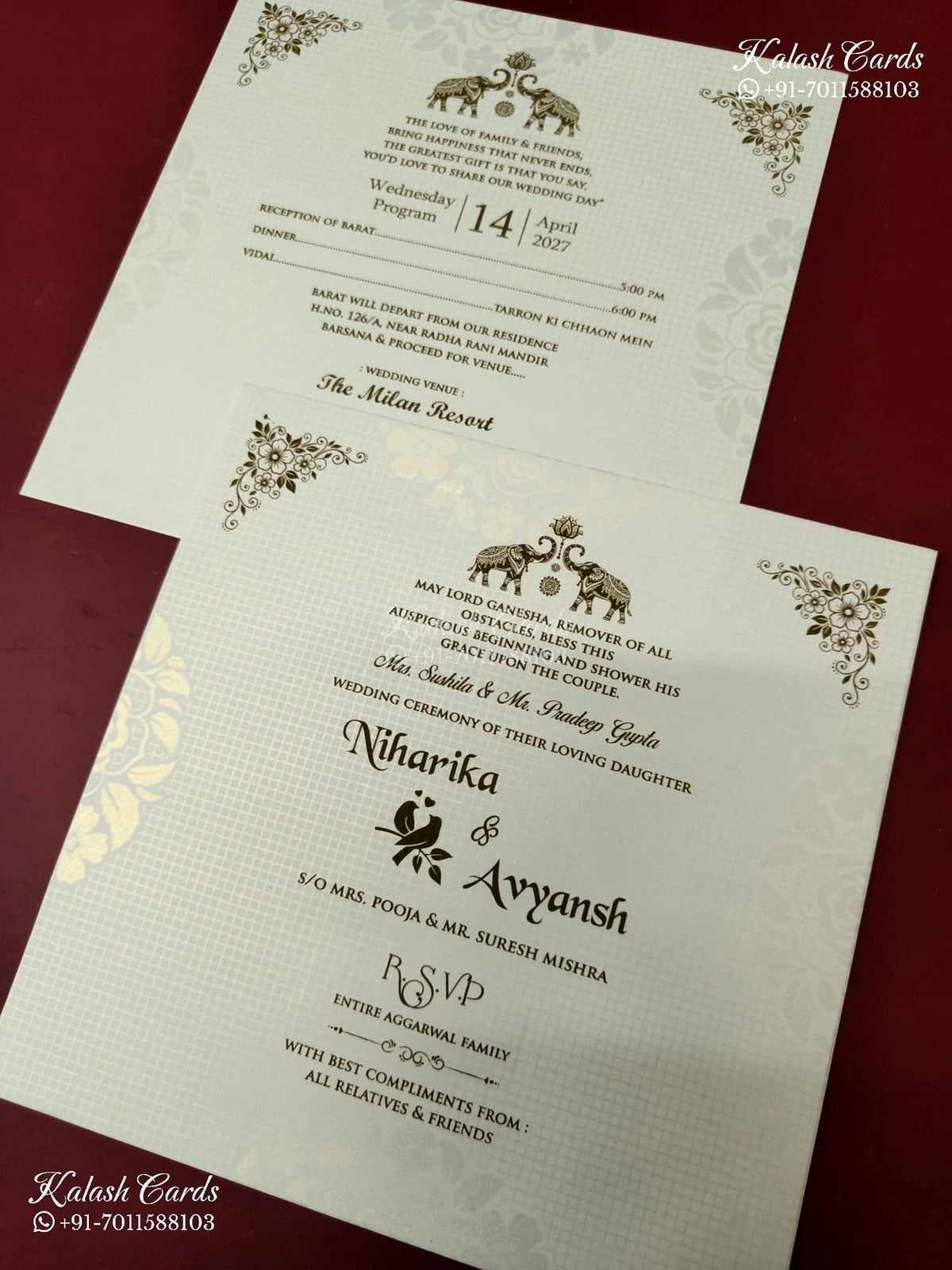 KLB-1177 White Floral Embossed Semi Box Wedding Card (2 Page)