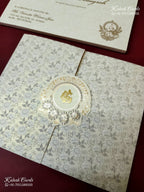 KLB-1178 White Creme Floral Door Style Embossed Semi Box Wedding Card (2 Page)