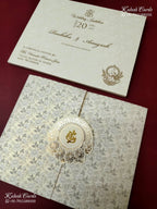 KLB-1178 White Creme Floral Door Style Embossed Semi Box Wedding Card (2 Page)