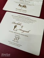 KLB-1179 White Creme Floral Embossed Semi Box Wedding Card (2 Page & Couple Name Wooden Plate)