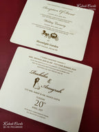 KLB-1179 White Creme Floral Embossed Semi Box Wedding Card (2 Page & Couple Name Wooden Plate)