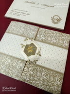 KLB-1180 White Green Floral Door Style Embossed Semi Box Wedding Card (2 Page)