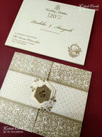 KLB-1180 White Green Floral Door Style Embossed Semi Box Wedding Card (2 Page)