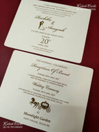 KLB-1181 White Creme Floral Door Style Embossed Semi Box Wedding Card (2 Page & Couple Name Wooden Plate)