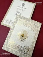 KLB-1183 White Creme Floral Embossed Semi Box Wedding Card (2 Page)