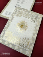 KLB-1183 White Creme Floral Embossed Semi Box Wedding Card (2 Page)