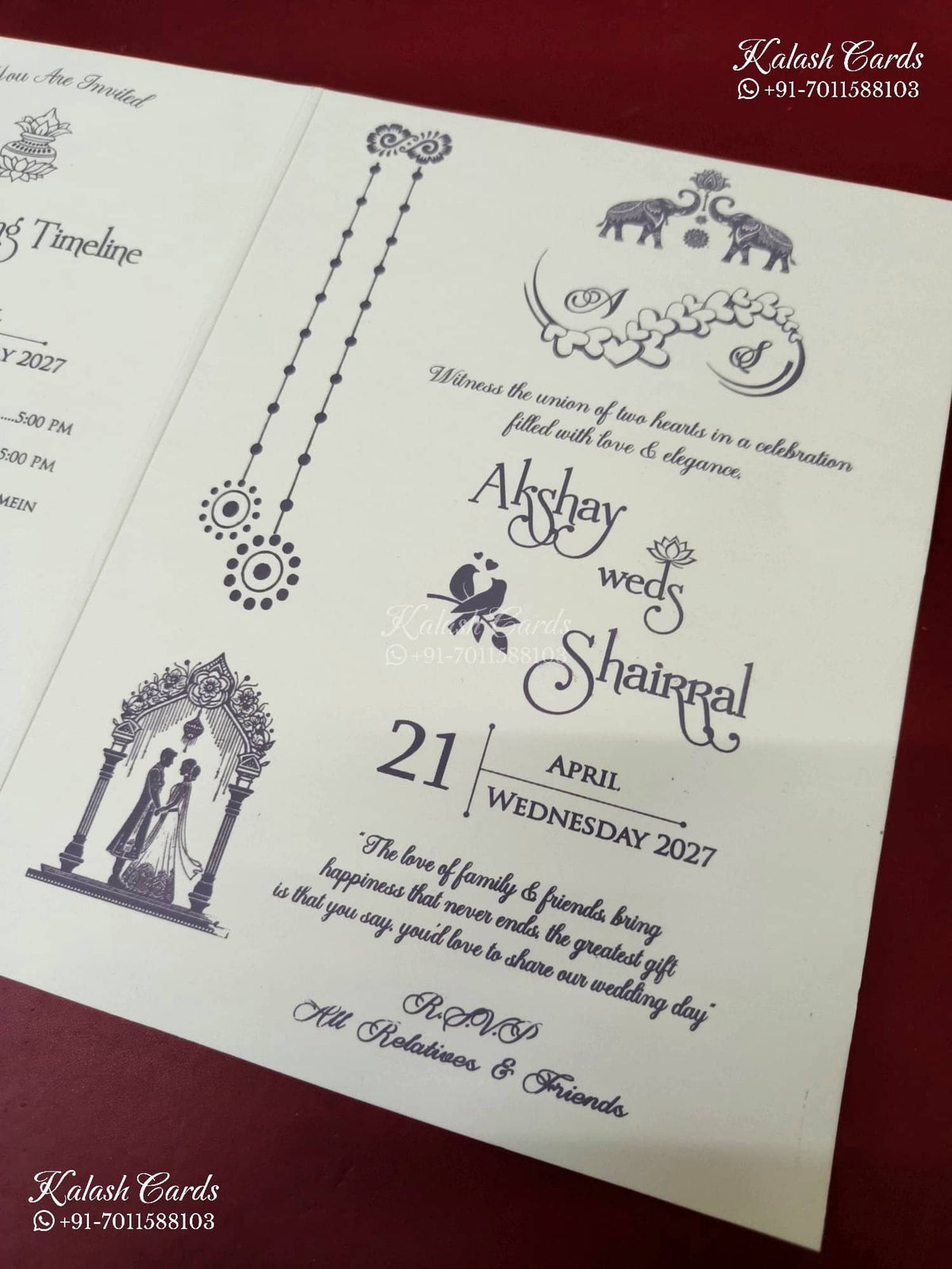 KLB-1183 White Creme Floral Embossed Semi Box Wedding Card (2 Page)