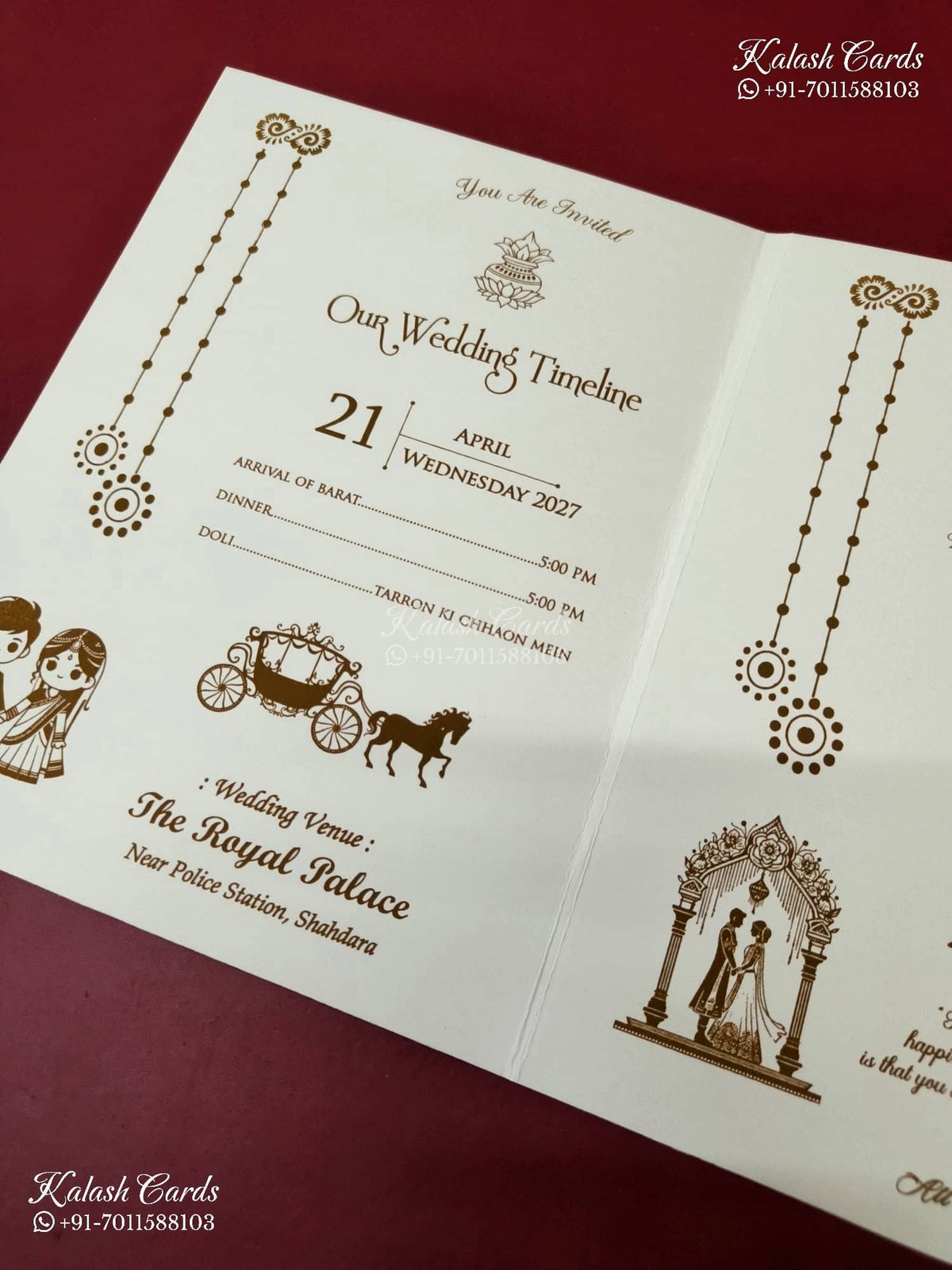 KLB-1184 White Creme Traditional Laser Cut Embossed Semi Box Wedding Card (2 Page)