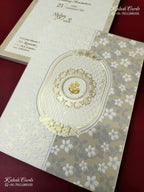 KLB-1185 White Creme Floral Embossed Semi Box Wedding Card (2 Page)