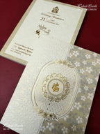 KLB-1185 White Creme Floral Embossed Semi Box Wedding Card (2 Page)
