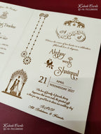 KLB-1185 White Creme Floral Embossed Semi Box Wedding Card (2 Page)
