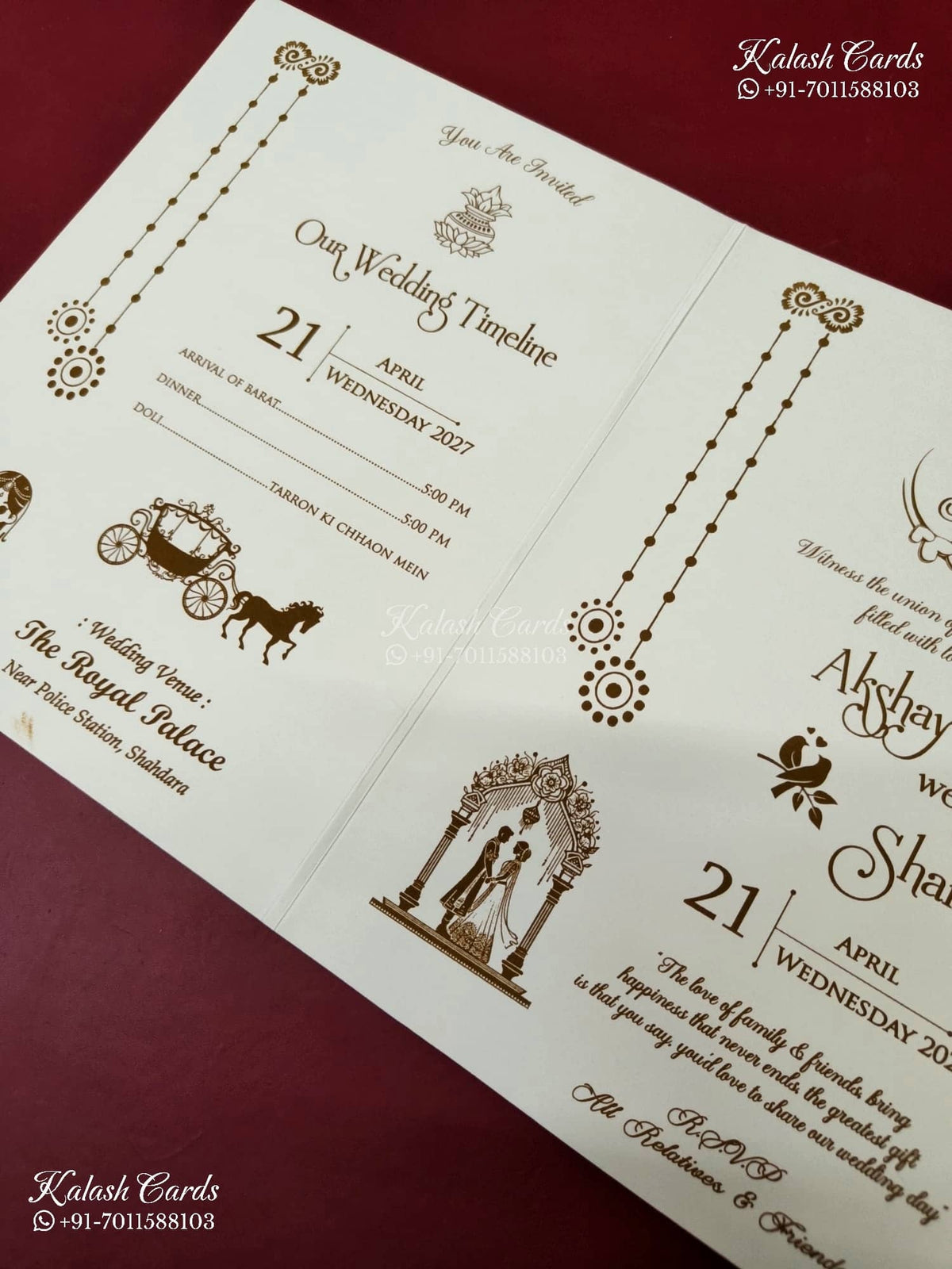 KLB-1185 White Creme Floral Embossed Semi Box Wedding Card (2 Page)