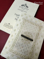 KLB-1186 White Green Traditional Embossed Semi Box Wedding Card (2 Page & Couple Name Wooden Plate)