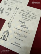 KLB-1187 White Creme Traditional Embossed Semi Box Wedding Card (2 Page & Couple Name Wooden Plate)