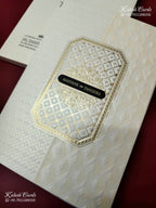 KLB-1189 White Creme Traditional Embossed Semi Box Wedding Card (2 Page & Couple Name Wooden Plate)