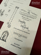 KLB-1189 White Creme Traditional Embossed Semi Box Wedding Card (2 Page & Couple Name Wooden Plate)