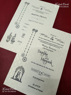 KLB-1189 White Creme Traditional Embossed Semi Box Wedding Card (2 Page & Couple Name Wooden Plate)