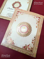 KLB-1190 Creme Peach Rose Floral Semi Box Wedding Card (2 Page)