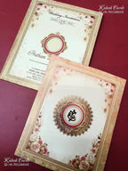 KLB-1190 Creme Peach Rose Floral Semi Box Wedding Card (2 Page)