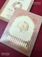KLB-1191 Creme Pink Royal Arch Peacock Semi Box Wedding Card (2 Page)