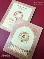 KLB-1191 Creme Pink Royal Arch Peacock Semi Box Wedding Card (2 Page)