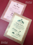 KLB-1191 Creme Pink Royal Arch Peacock Semi Box Wedding Card (2 Page)